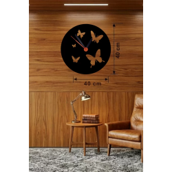 Mey İthalat® Uçuşan Kelebekler Tasarım Ahşap Duvar Saati - 40x40 cm Dekoratif