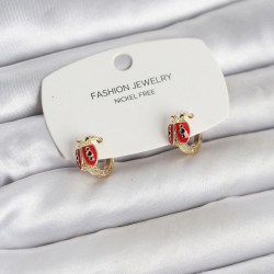 Mey İthalat® Uğur Böceği Model Gold Renk Pirinç Çocuk Küpe