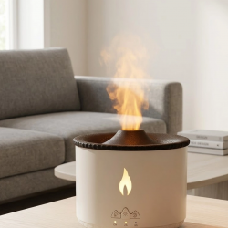 Mey İthalat® Ultrasonik Aromaterapi Difüzörü Alev Efektli Ortam Nemlendirici Zamanlayıcılı Sessiz Çalışma