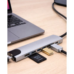 Mey İthalat® USB C Çoklu Port Adaptör HDMI USB Ethernet SD Kart Hub