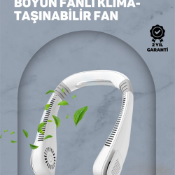 Mey İthalat® USB Şarjlı Giyilebilir Fan | 5 Kademeli Rüzgar Hızı, Sessiz Turbo Soğutma, 360° Hava Sirkülasyonu