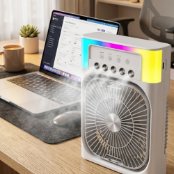 Mey İthalat® USB Şarjlı Masaüstü Soğutucu Fan Su Püskürtmeli Renkli Işıklı