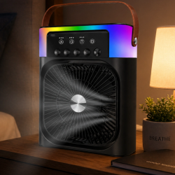 Mey İthalat® USB Şarjlı Masaüstü Sprey Fan Taşınabilir Serinletici RGB Işıklı Mini Klima