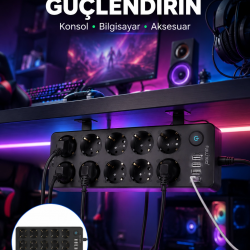 Mey İthalat® USB ve Type-C Çıkışlı 10'lu Akım Korumalı Çoklu Priz Güç Dağıtıcı