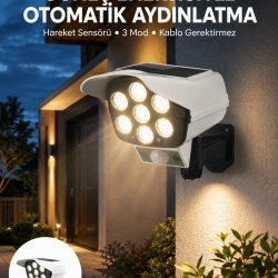 Mey İthalat® Uzaktan Kumandalı Güneş Enerjili LED Güvenlik Lambası Kamera Tipi Hareket Sensörlü Yeni Nesil