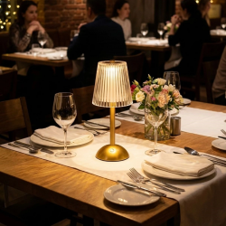 Mey İthalat®  Uzun Klasik Çizgili Model LED Masa ası – Dokunmatik, 3 Renk Işık Modlu, Şarjlı Dekoratif Gece ası