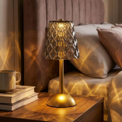 Mey İthalat®  Uzun Klasik Gri Baklava Model LED Masa ası – Dokunmatik, 3 Renk Işık Modlu, Şarjlı Dekoratif Gece ası