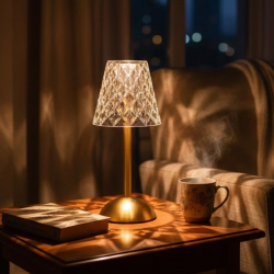 Mey İthalat®  Uzun Klasik Şeffaf Baklava Model LED Masa ası – Dokunmatik, 3 Renk Işık Modlu, Şarjlı Dekoratif Gece ası