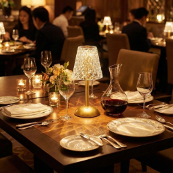 Mey İthalat®  Uzun Klasik Şeffaf Baklava Model LED Masa ası – Dokunmatik, 3 Renk Işık Modlu, Şarjlı Dekoratif Gece ası