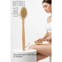 Mey İthalat® Uzun Saplı Doğal At Kılı Selülit Karşıtı Vücut Fırçası Peeling Masaj Aleti Selülit Fırçası 714799