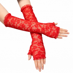 Mey İthalat® Uzun Zarif Dantel Eldiven Parmaksız Kırmızı 35 cm