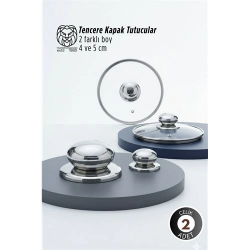 Mey İthalat® Valeria Serisi 2’li Paslanmaz Çelik Lüks Tencere Kapağı Tutucu Seti - 4-5 cm Universal