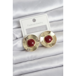 Mey İthalat® Vintage Model Bordo Gold Renk Pirinç Kadın Küpe