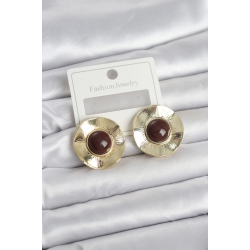 Mey İthalat® Vintage Model Kahverengi Gold Renk Pirinç Kadın Küpe