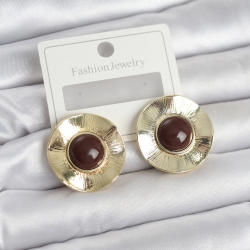 Mey İthalat® Vintage Model Kahverengi Gold Renk Pirinç Kadın Küpe