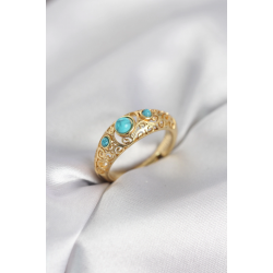 Mey İthalat® Vintage Model Mavi Taşlı Gold Renk Kadın Yüzük