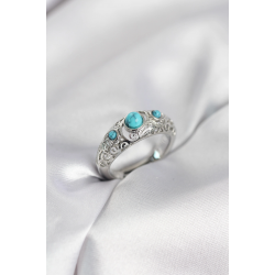 Mey İthalat® Vintage Model Mavi Taşlı Gümüş Renk Kadın Yüzük