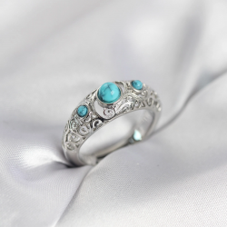 Mey İthalat® Vintage Model Mavi Taşlı Gümüş Renk Kadın Yüzük