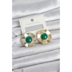 Mey İthalat® Vintage Model Yeşil Gold Renk Pirinç Kadın Küpe
