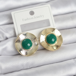 Mey İthalat® Vintage Model Yeşil Gold Renk Pirinç Kadın Küpe