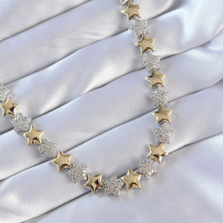 Mey İthalat® Vip Seri Pirinç Çift Renk Zirkon Taşlı Yıldız Tasarımlı Kolye