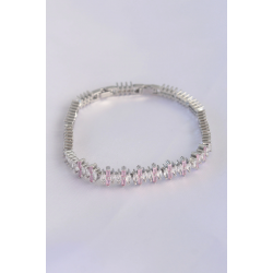 Mey İthalat® Vip Seri Pirinç Pembe Zirkon Taşlı Gümüş Renk Baget Model Bileklik