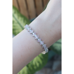 Mey İthalat® Vip Seri Pirinç Pembe Zirkon Taşlı Gümüş Renk Baget Model Bileklik