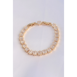 Mey İthalat® Vip Seri Pirinç Zirkon Taşlı Gold Renk Kare Su Yolu Model Bileklik