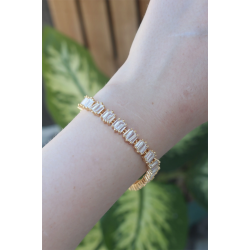 Mey İthalat® Vip Seri Pirinç Zirkon Taşlı Gold Renk Kare Su Yolu Model Bileklik