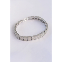 Mey İthalat® Vip Seri Pirinç Zirkon Taşlı Gümüş Renk Kare Su Yolu Model Bileklik