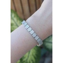 Mey İthalat® Vip Seri Pirinç Zirkon Taşlı Gümüş Renk Kare Su Yolu Model Bileklik