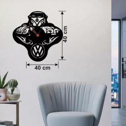Mey İthalat® Vosvos ve Retro Araba Temalı Ahşap Duvar Saati - 40x40 cm Lazer Kesim