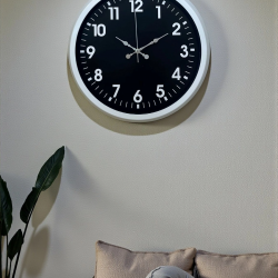 Mey İthalat® White Pure Contrast 40 Cm Metal Duvar Saati