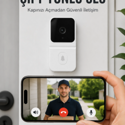 Mey İthalat® Wi-Fi Beyaz Görüntülü Kapı Zili  HD Kamera, Gece Görüşü ve Çift Yönlü Konuşma Özellikli