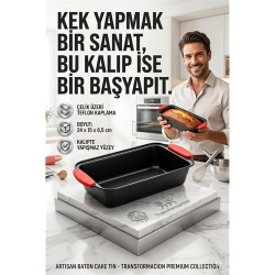 Mey İthalat® Yanmaz Yapışmaz Baton Kek Kalıbı Silikon Saplı Ekmek Kalıbı 24 cm Granit Efektli 723135
