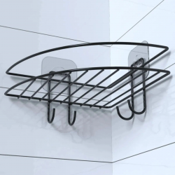 Mey İthalat®  Yapışkanlı Banyo Köşeliği Kancalı Köşe Rafı Duş Şampuanlık Duvar Düzenleyici Organizer Raf