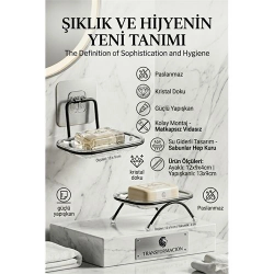 Mey İthalat® Yapışkanlı ve Ayaklı Sabunluk Seti – Su Giderli, Katı Sabun Kutusu 723055