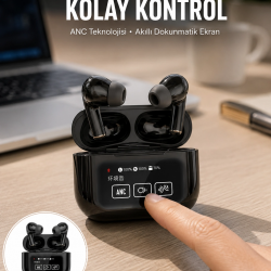 Mey İthalat® Yeni Nesil ANC Özellikli Çağrı Cevaplayan Dokunmatik Ekranlı Bluetooth Kulaklık Siyah Yeni Nesil