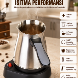 Mey İthalat® Yeni Nesil Türk Kahve Makinesi Cezvesi Siyah Gri Kablolu Pratik