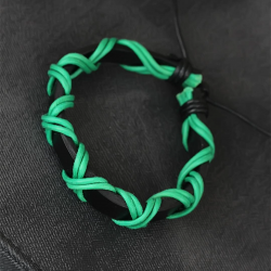Mey İthalat® Yeşil İpli Siyah Renk Deri Erkek Bileklik