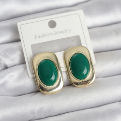 Mey İthalat® Yeşil Renk Kare Model Vintage Kadın Küpe