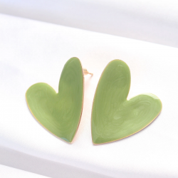 Mey İthalat® Yeşil Renk Mineli Kalp Küpe