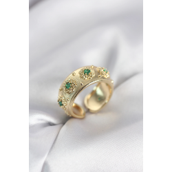 Mey İthalat® Yeşil Zirkon Taşlı Gold Renk Vintage Kadın Yüzük