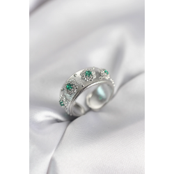 Mey İthalat® Yeşil Zirkon Taşlı Gümüş Renk Vintage Kadın Yüzük