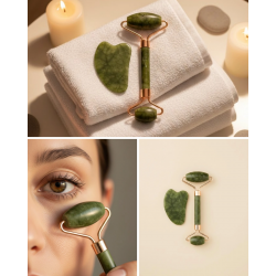 Mey İthalat® Yeşim Taşı Yüz Bakım Seti Çift Başlıklı Roller ve Gua Sha