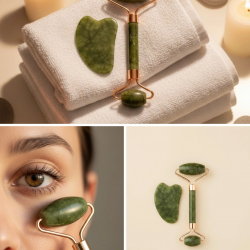 Mey İthalat® Yeşim Taşı Yüz Bakım Seti Çift Başlıklı Roller ve Gua Sha