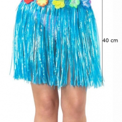 Mey İthalat® Yetişkin ve Çocuk Uyumlu Mavi Renk Püsküllü Hawaii Luau Hula Etek 40 cm