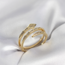 Mey İthalat® Yılan Model Gold Renk Zirkon Taşlı Kadın Yüzük