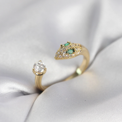 Mey İthalat® Yılan Model Zirkon Taşlı Gold Renk Kadın Yüzük