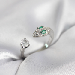 Mey İthalat® Yılan Model Zirkon Taşlı Gümüş Renk Kadın Yüzük